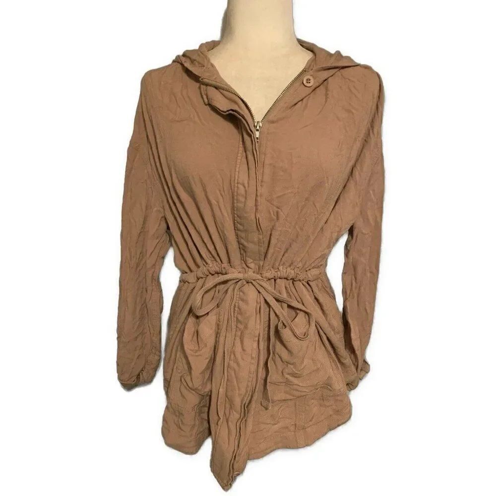 Love Tree Womens Solid Camel Brown Long Sleeve Rayon Jacket Medium